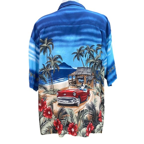 Big Dogs Hawaiian Shirt 3X  Beach Car & Palm Tree Print Rayon Fabric - Picture 9 of 11